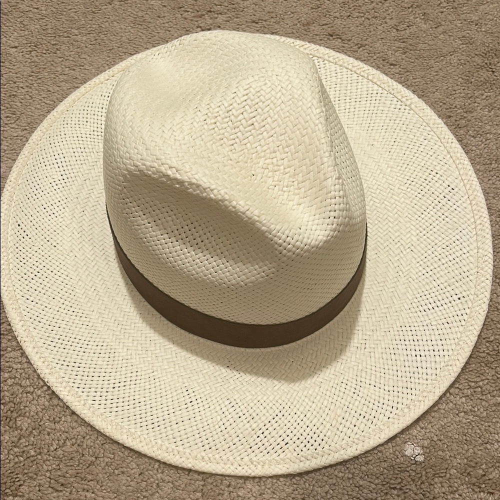 Stylish White Straw Hat with Brown Band